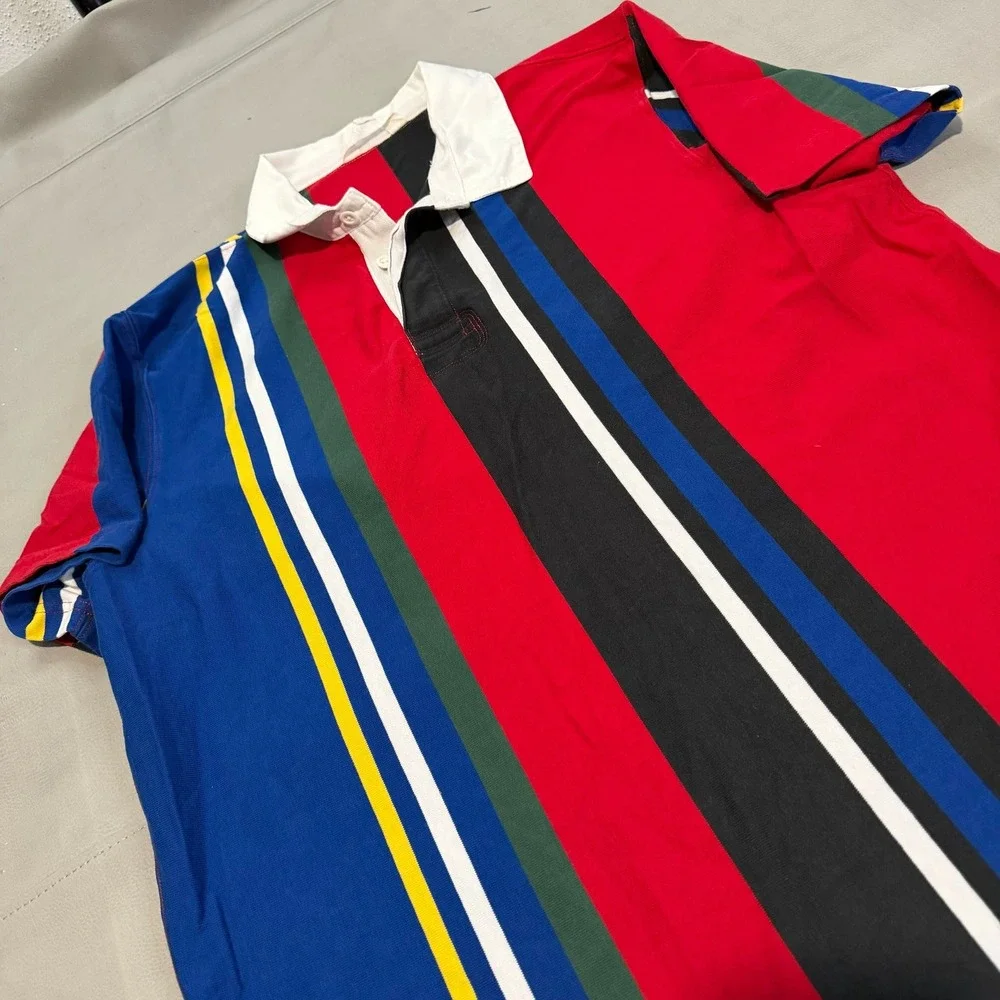 J. Crew Knit Men XL Rugby‎ Polo Shirt Stripe Colorblock Red Softboy Y2K-6245